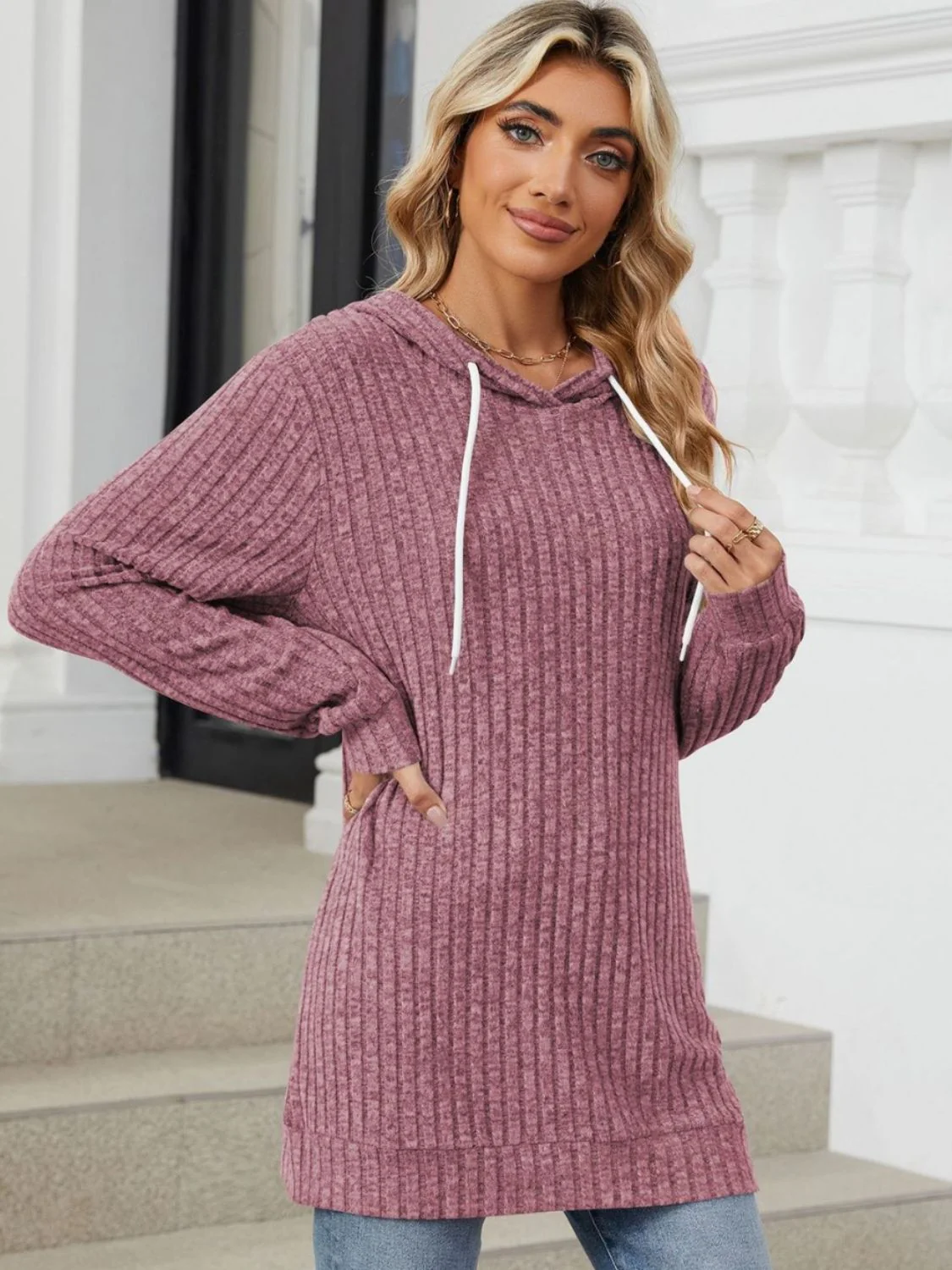 Drawstring Long Sleeve Hoodie - Image 3