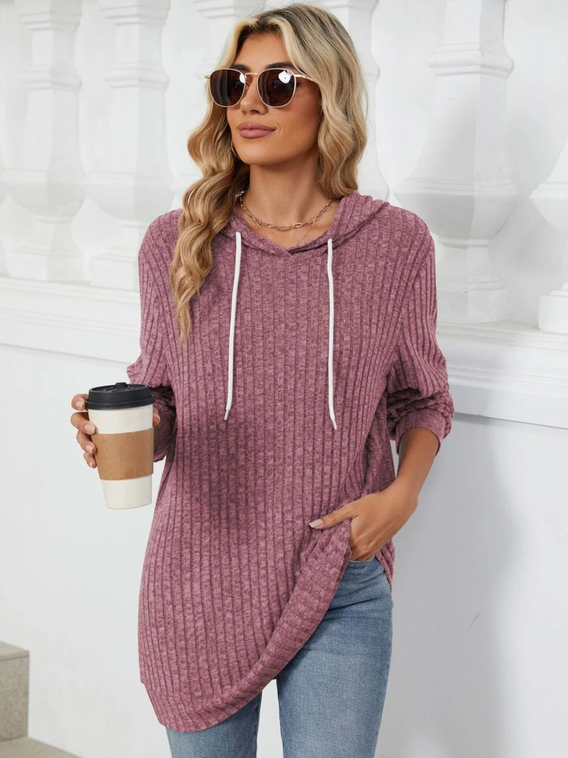 Drawstring Long Sleeve Hoodie - Image 4