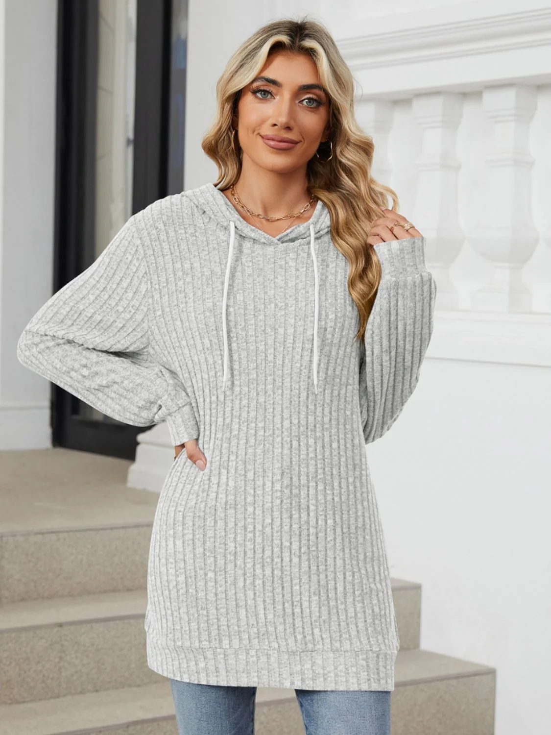 Drawstring Long Sleeve Hoodie - Image 7