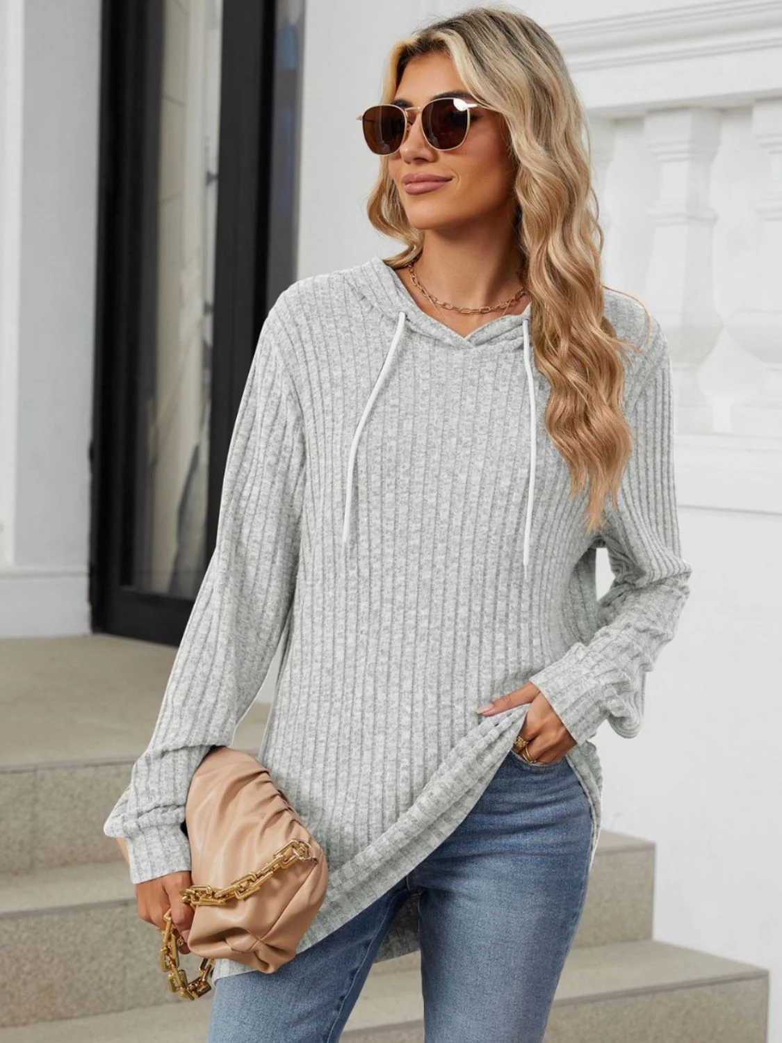 Drawstring Long Sleeve Hoodie - Image 8