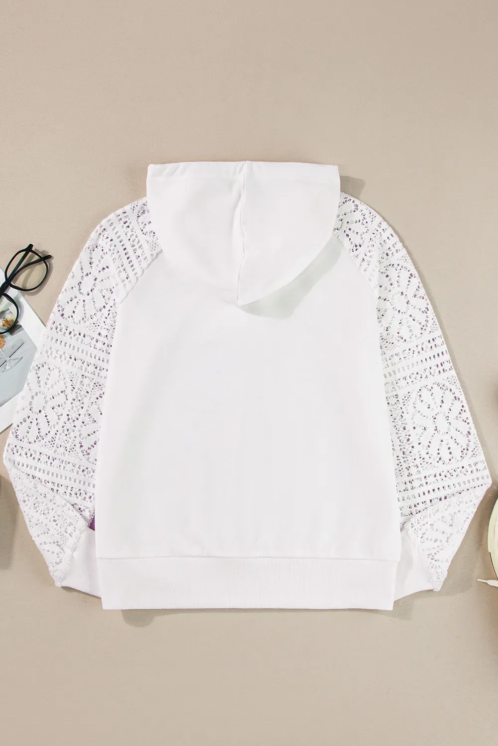 Drawstring Openwork Long Sleeve Hoodie - Image 4