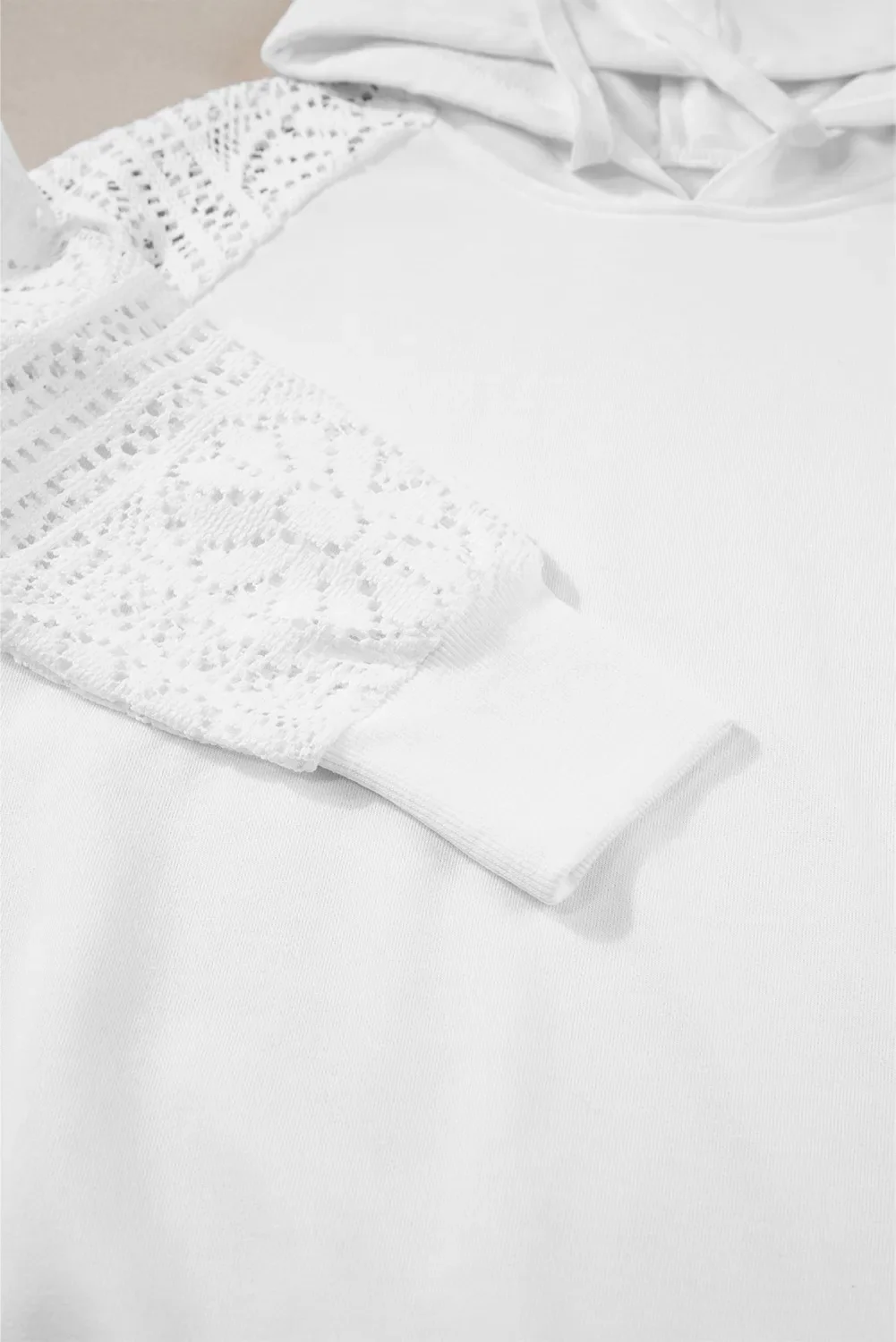 Drawstring Openwork Long Sleeve Hoodie - Image 5
