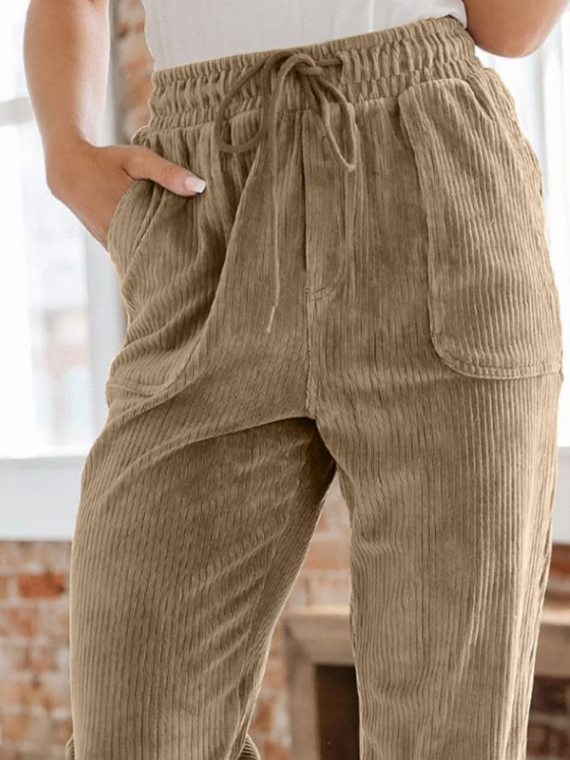 Drawstring Pants with Pockets - Image 3