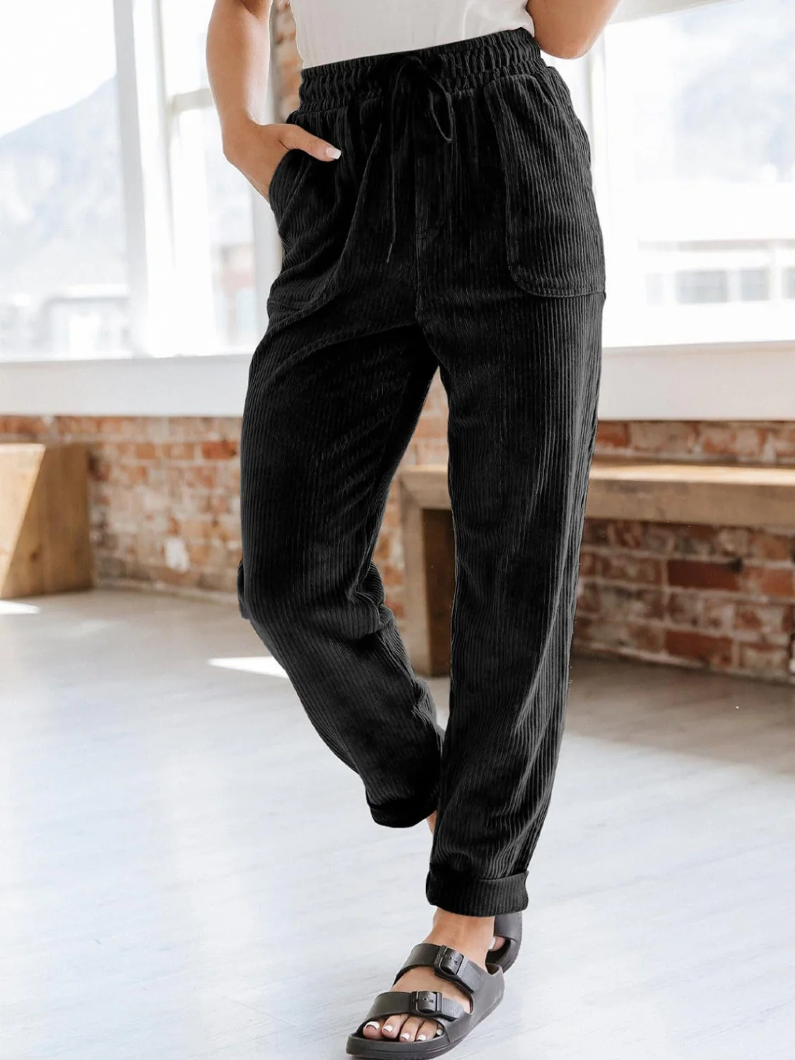 Drawstring Pants with Pockets - Image 4