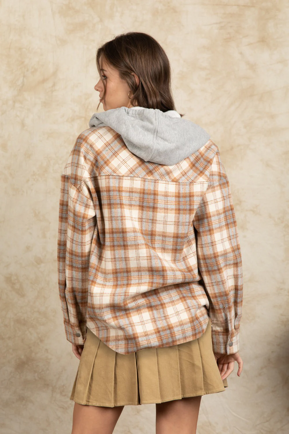 Drawstring Plaid Long Sleeve Hooded Jacket - Image 12
