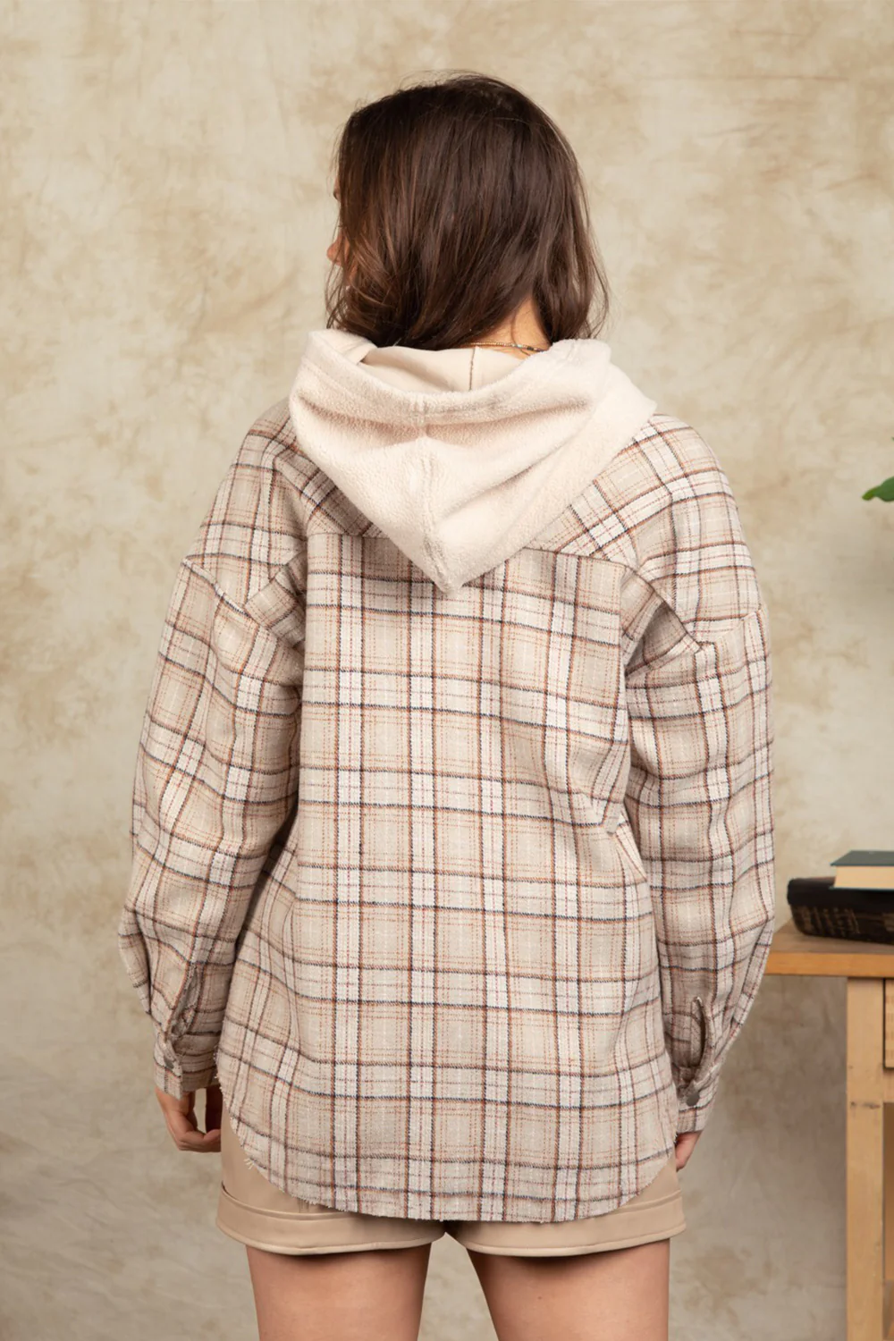 Drawstring Plaid Long Sleeve Hooded Jacket - Image 15