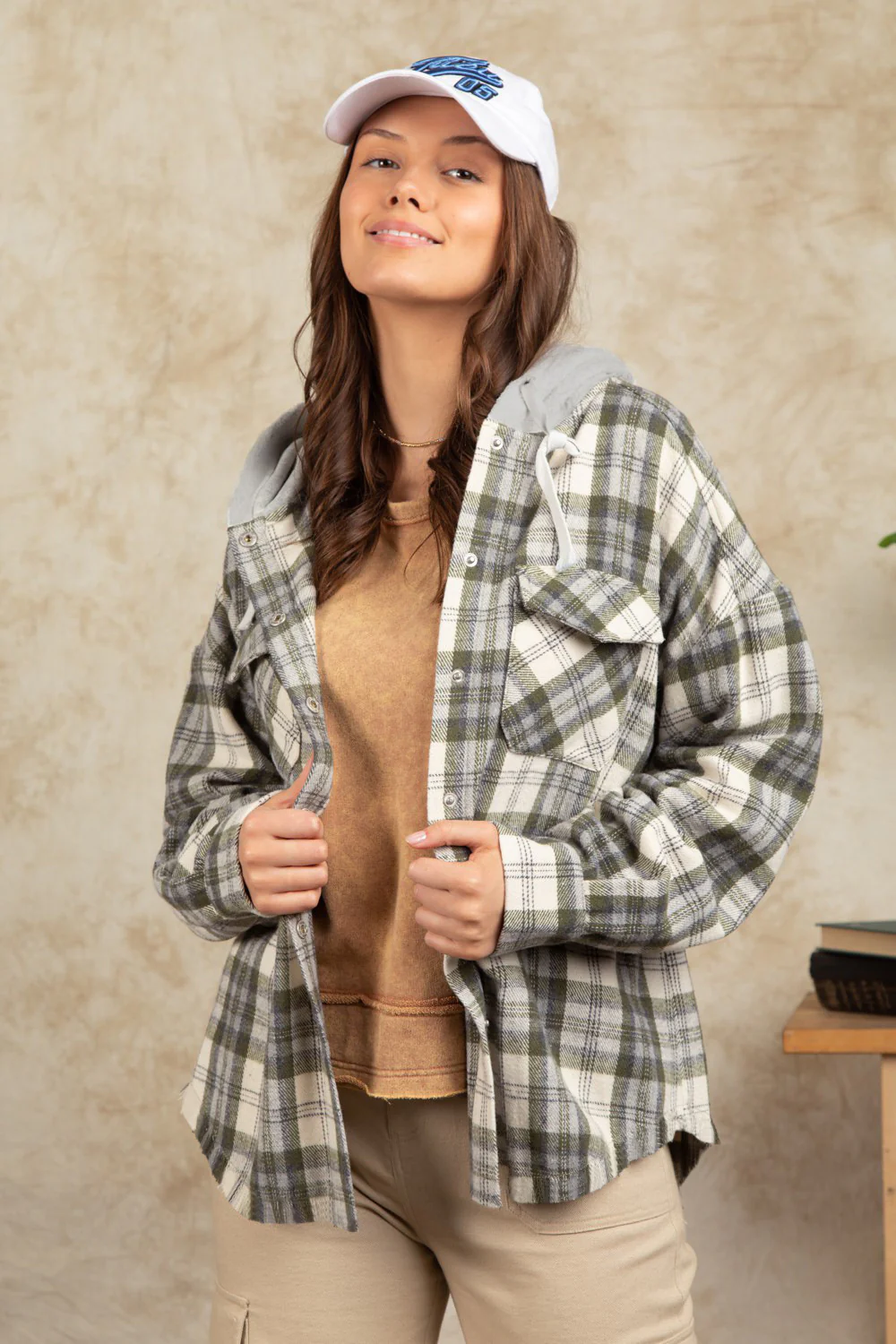 Drawstring Plaid Long Sleeve Hooded Jacket - Image 7