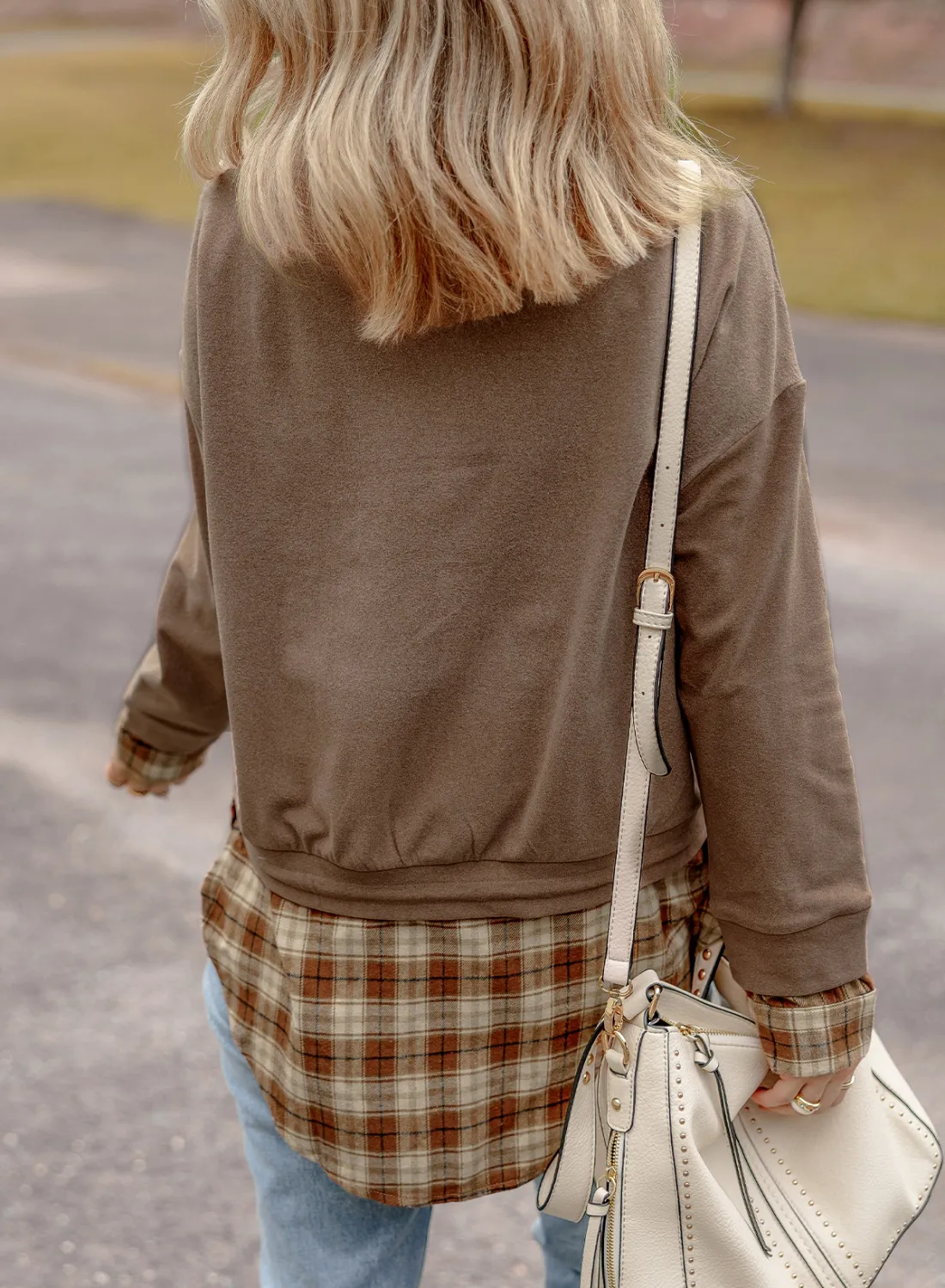 Drawstring Plaid Turtleneck Long Sleeve Top - Image 4