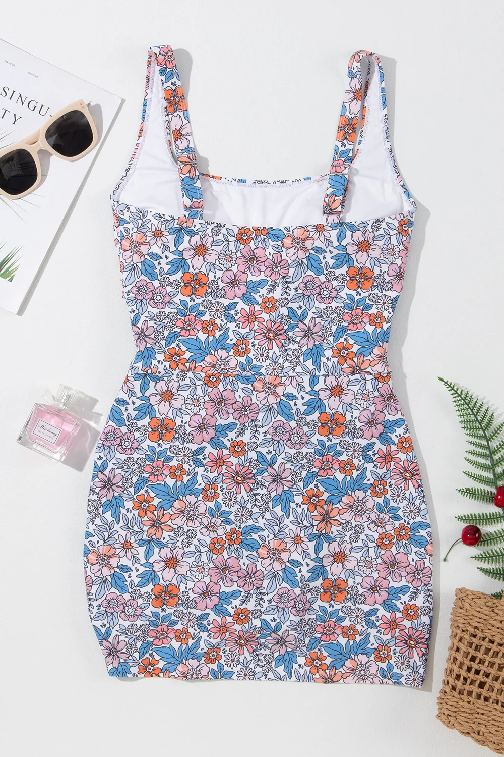 Drawstring Printed Wide Strap Swim Dress - Image 4