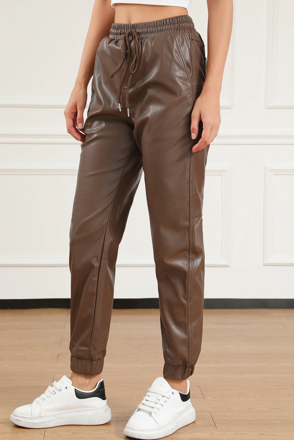 Drawstring PU Leather Pants - Image 3