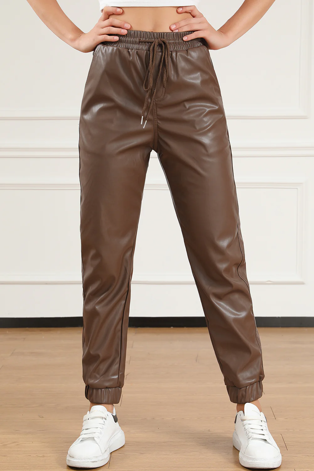 Drawstring PU Leather Pants - Image 4