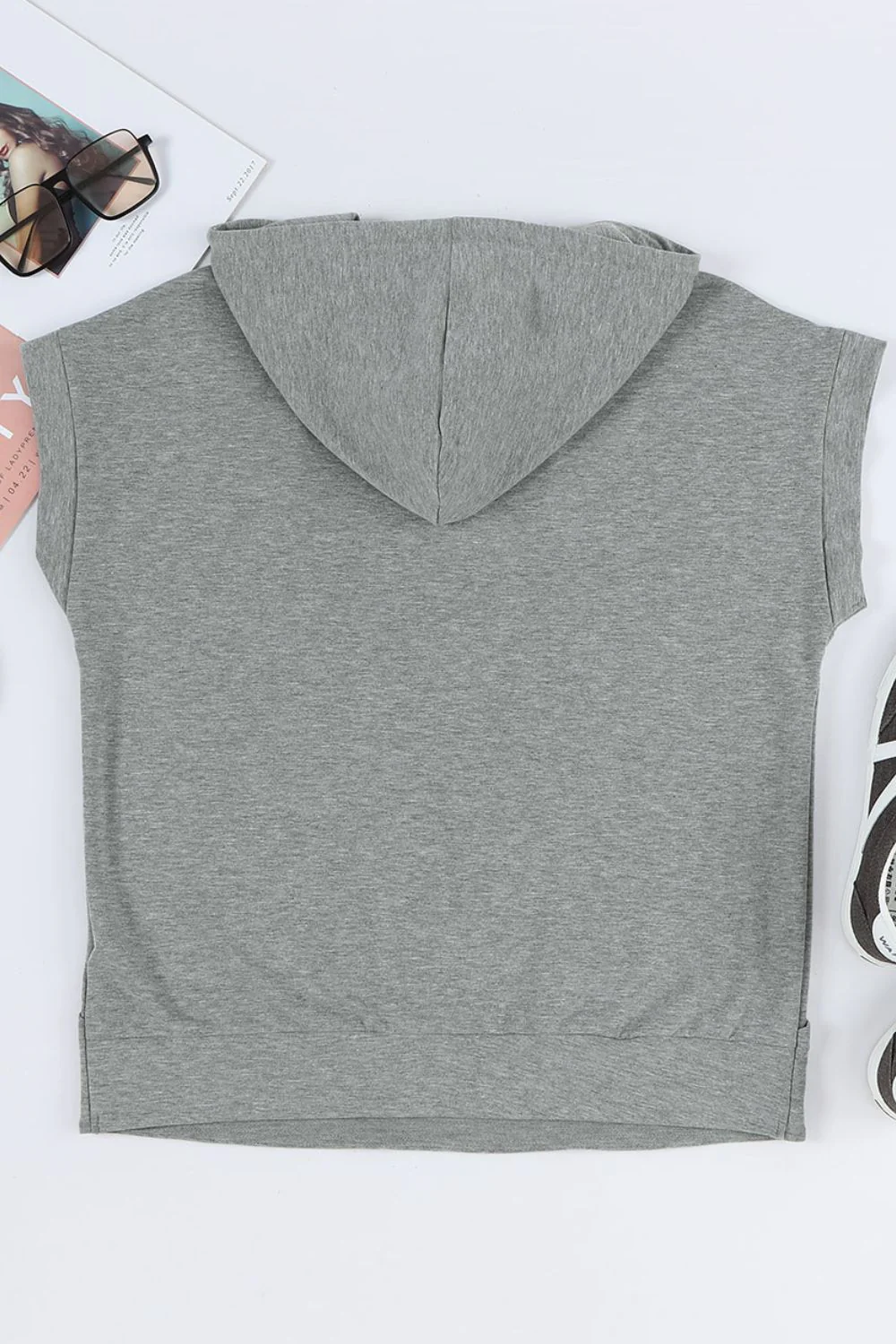 Drawstring Quarter Snap Cap Sleeve Hoodie - Image 10