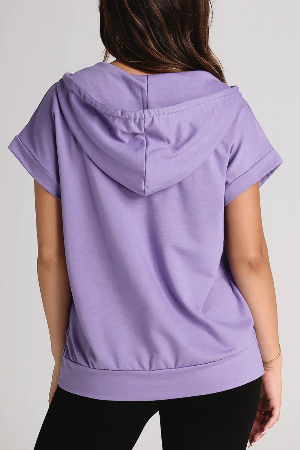 Drawstring Quarter Snap Cap Sleeve Hoodie - Image 16