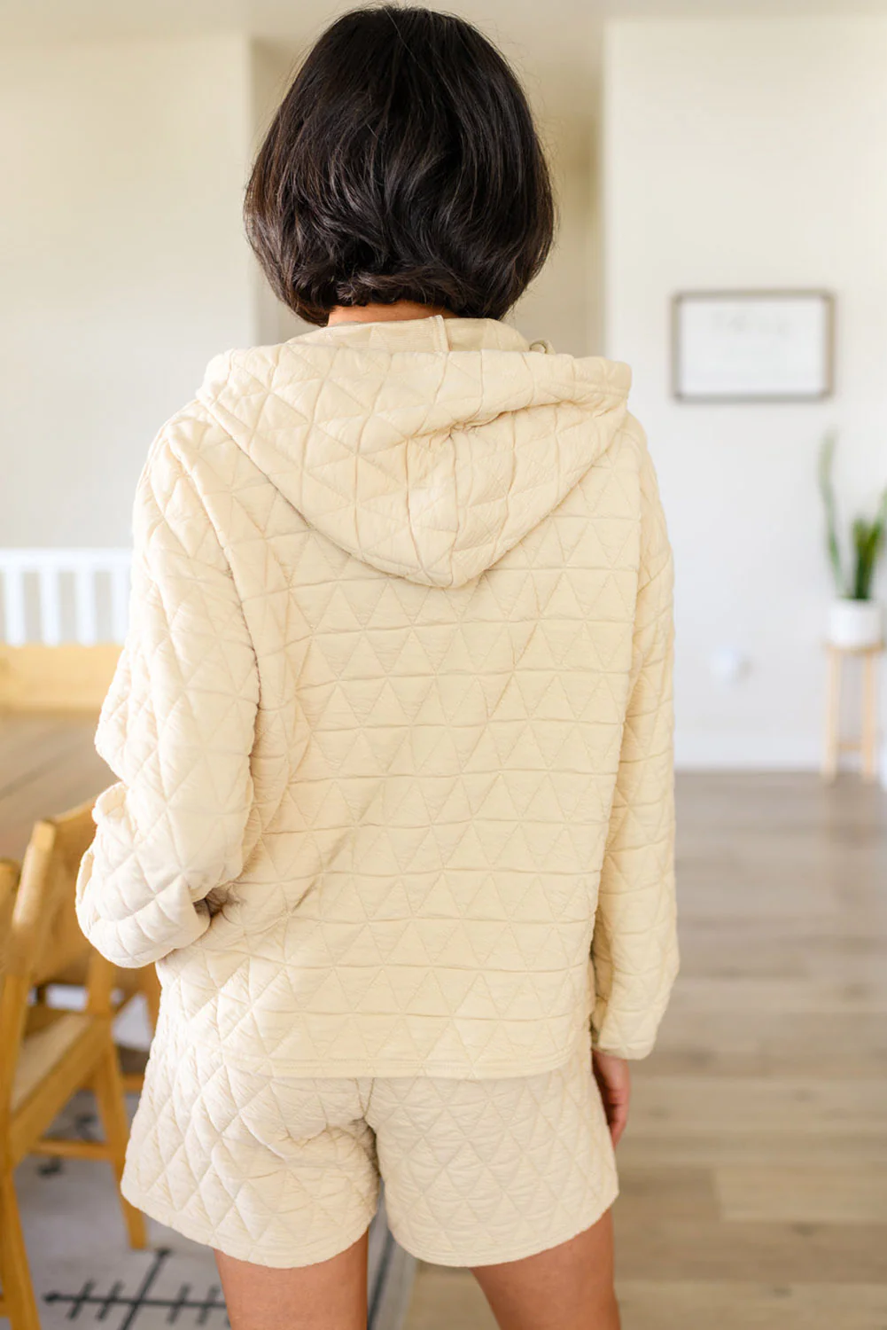 Drawstring Quilted Hooded Top and Shorts Set - Image 2