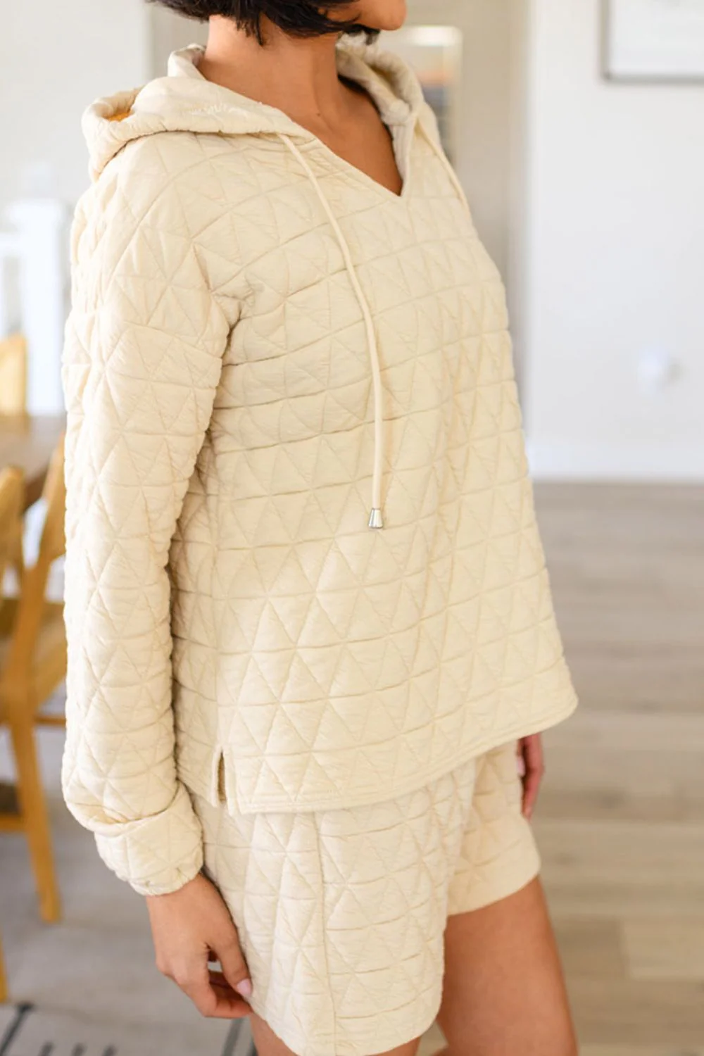 Drawstring Quilted Hooded Top and Shorts Set - Image 3