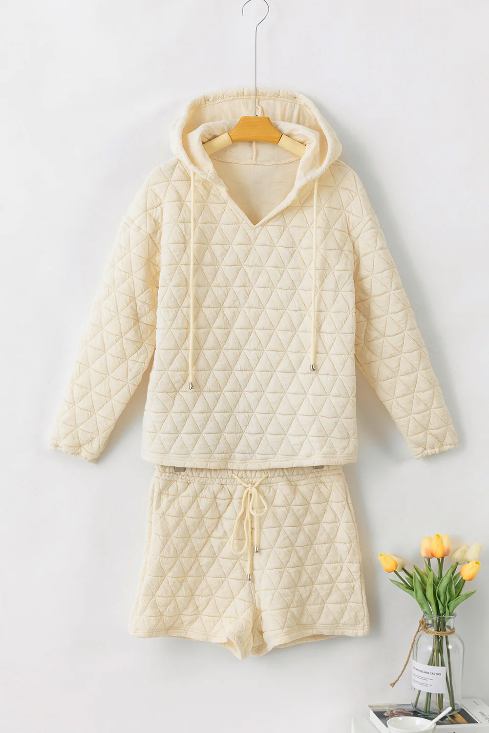 Drawstring Quilted Hooded Top and Shorts Set - Image 4