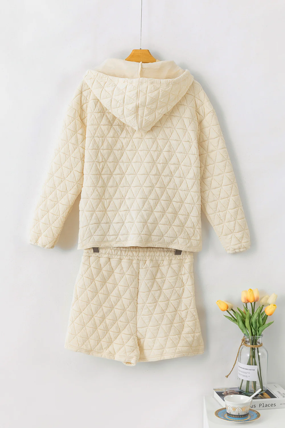 Drawstring Quilted Hooded Top and Shorts Set - Image 5