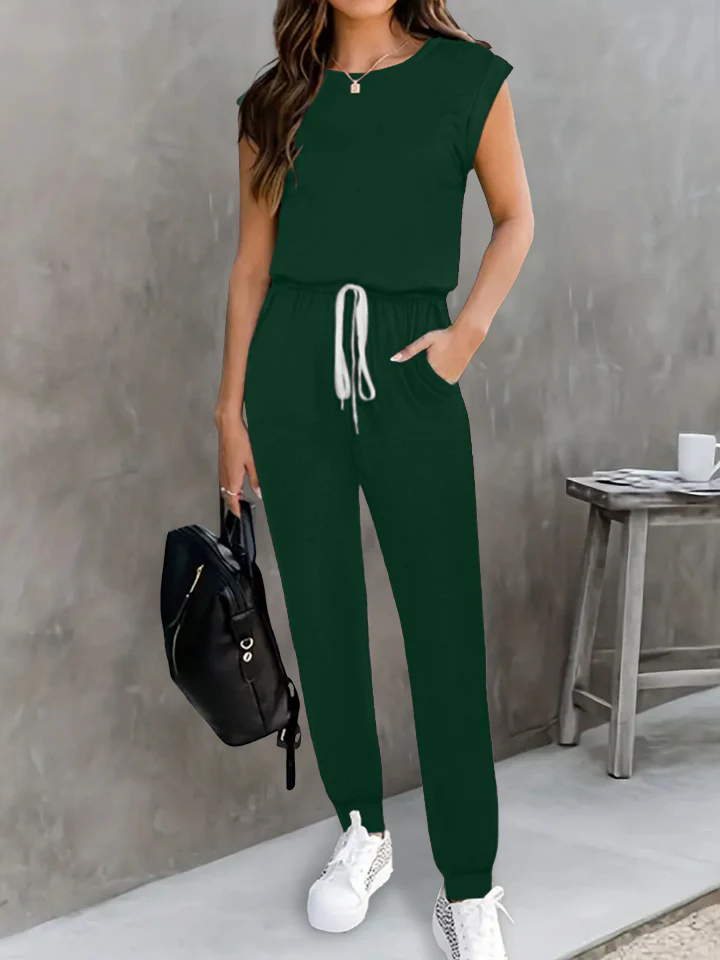 Drawstring Round Neck Sleeveless Jumpsuit - Image 16