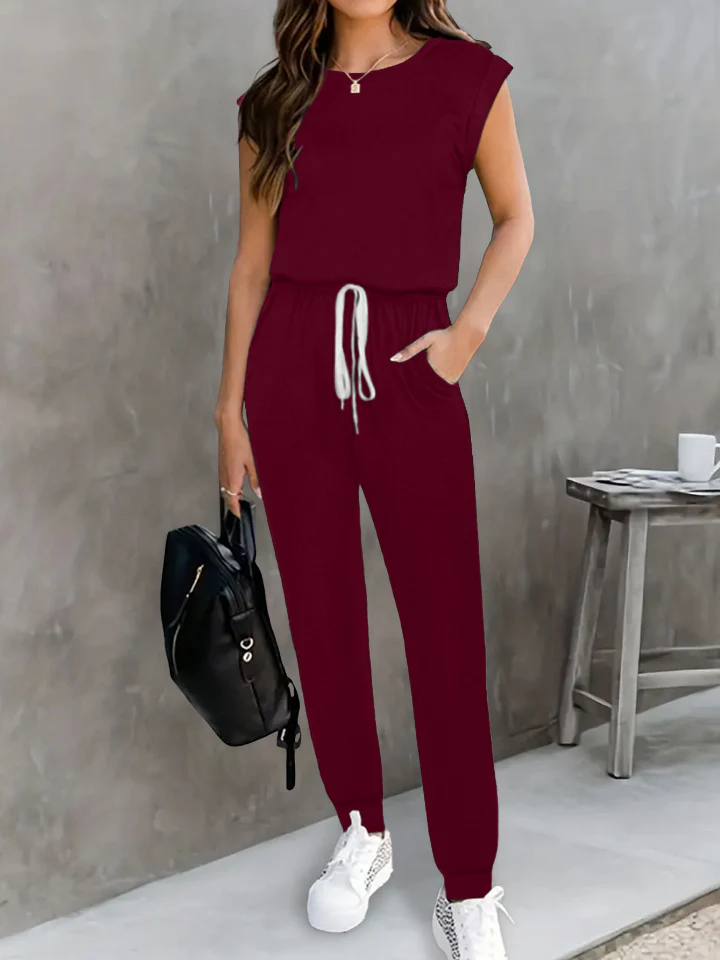 Drawstring Round Neck Sleeveless Jumpsuit - Image 17
