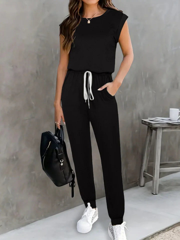 Drawstring Round Neck Sleeveless Jumpsuit - Image 18