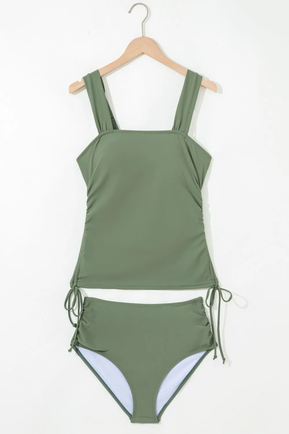 Drawstring Ruched Wide Straps Tankini Set - Image 11