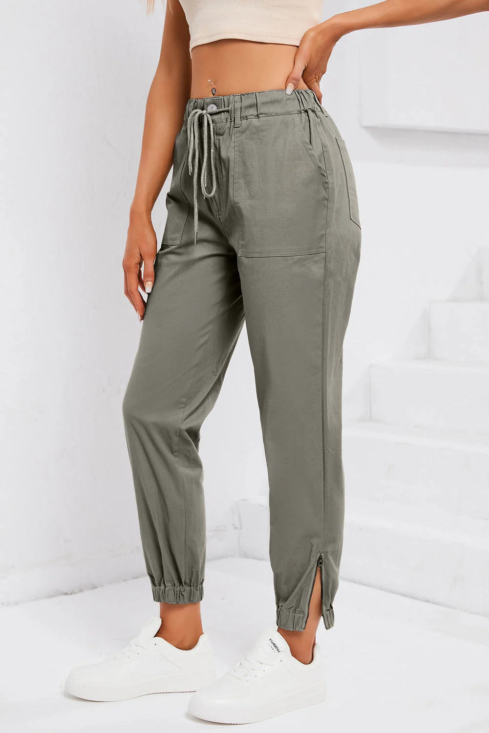 Drawstring Side Zip Joggers - Image 3