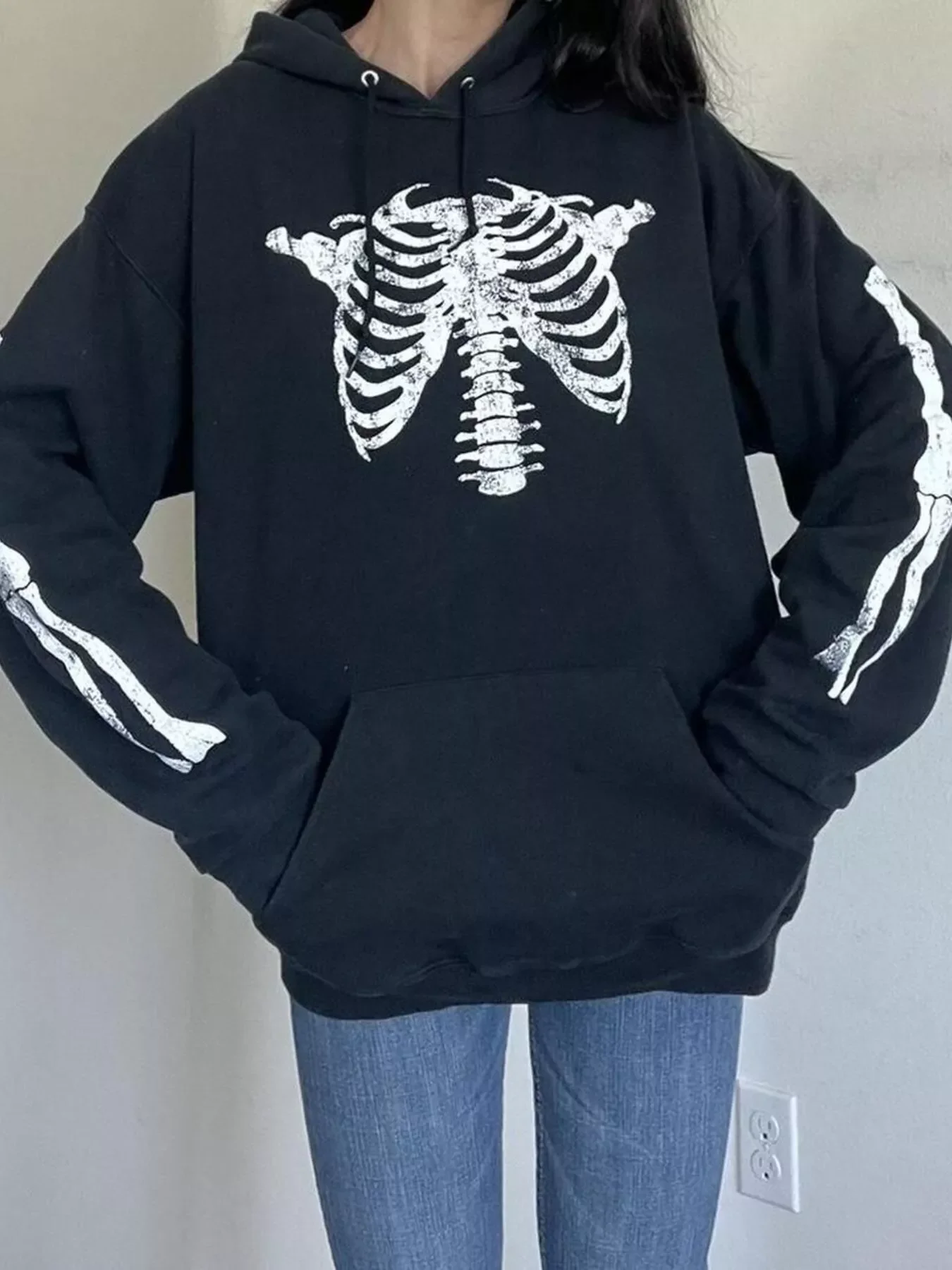 Drawstring Skeleton Long Sleeve Hoodie - Image 2