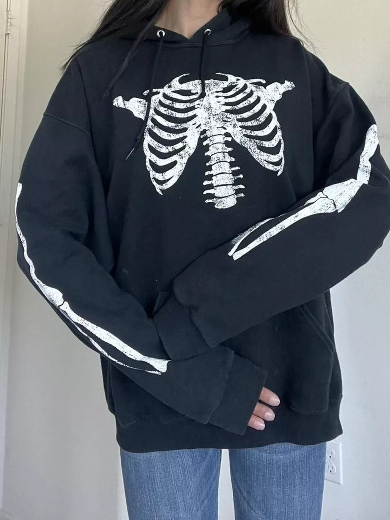 Drawstring Skeleton Long Sleeve Hoodie - Image 3