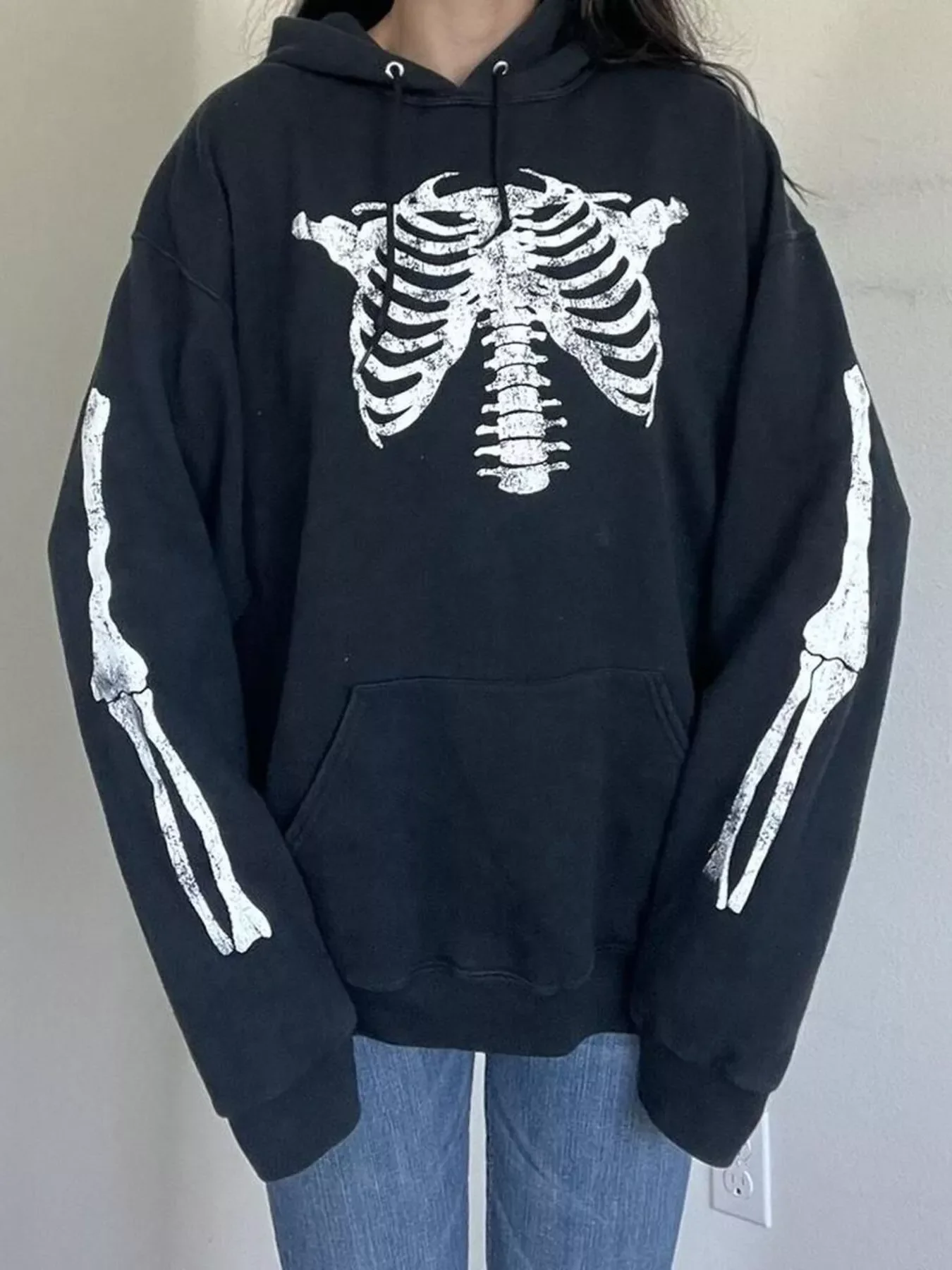 Drawstring Skeleton Long Sleeve Hoodie - Image 4