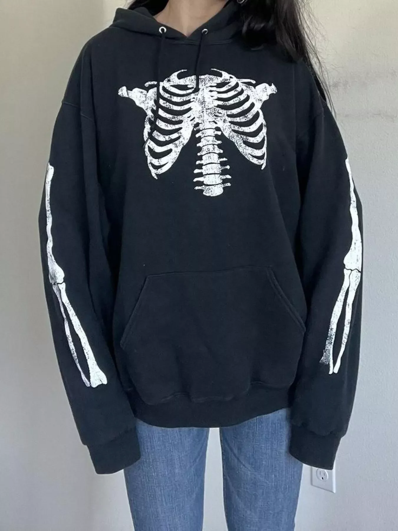 Drawstring Skeleton Long Sleeve Hoodie - Image 5