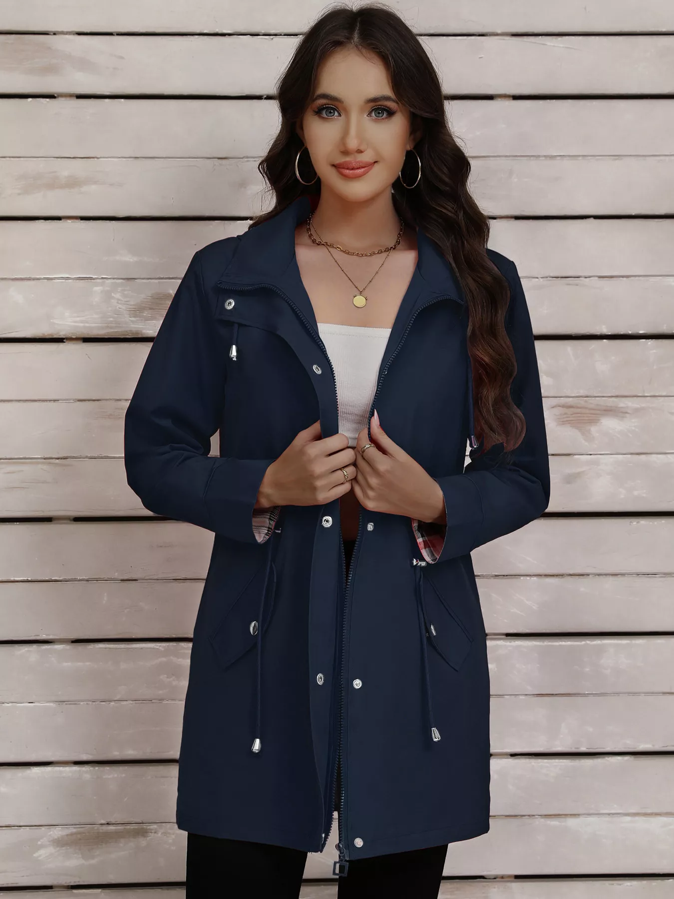 Drawstring Snap-Down Trench Coat - Image 10