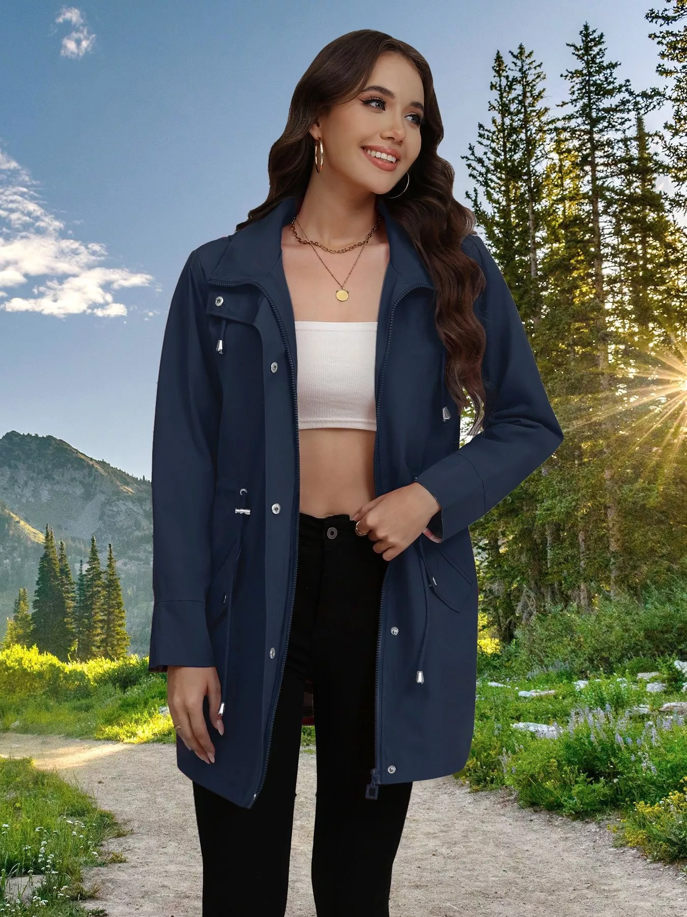 Drawstring Snap-Down Trench Coat - Image 11
