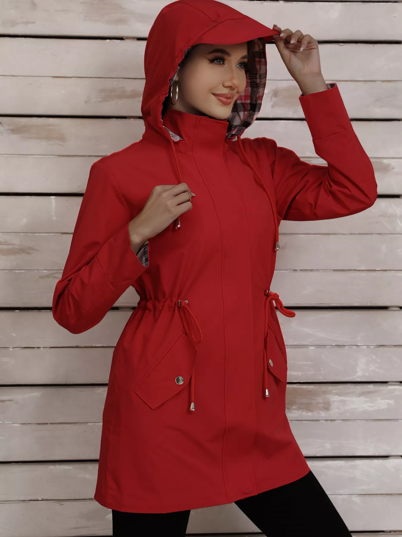 Drawstring Snap-Down Trench Coat - Image 15