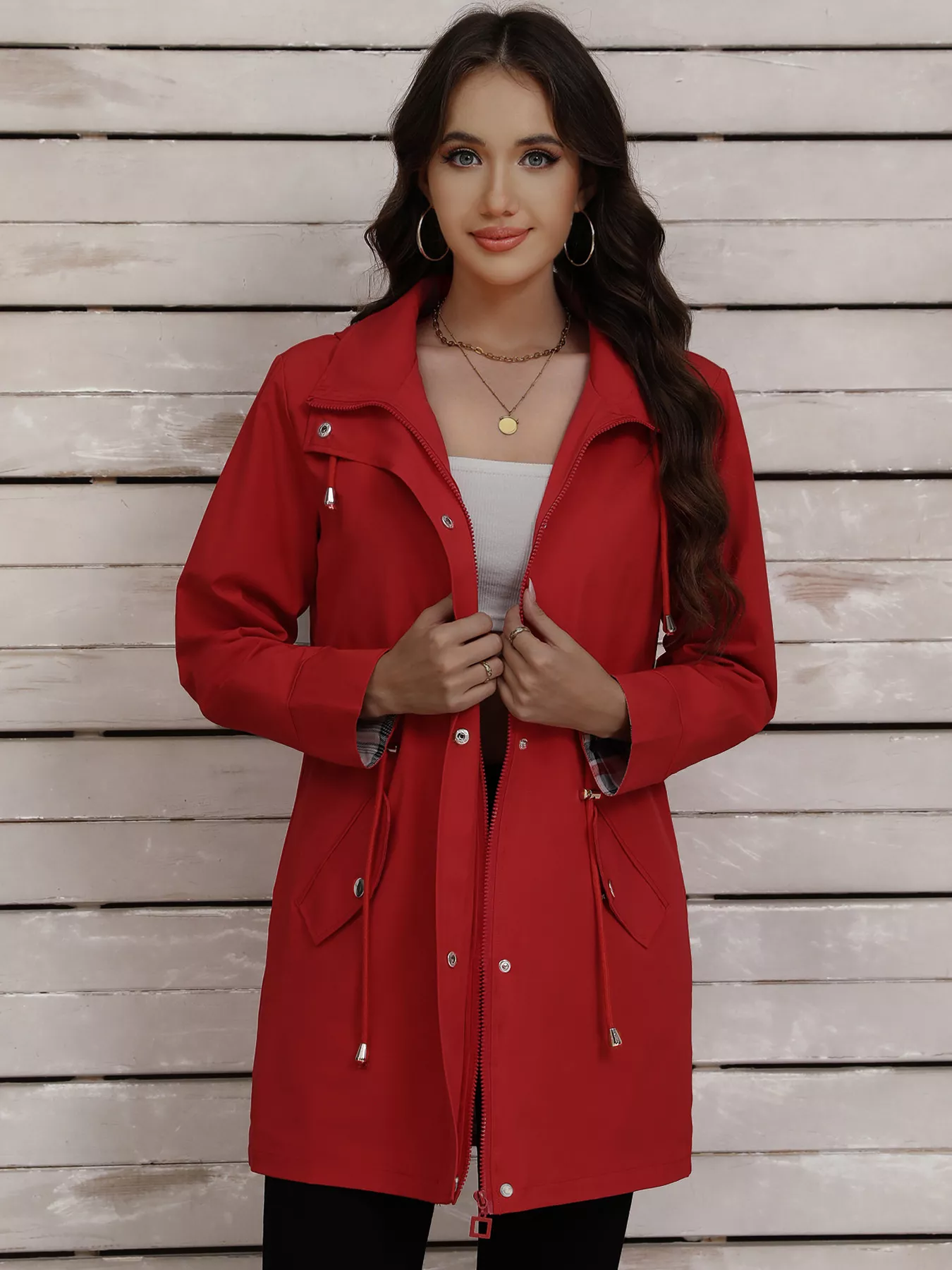 Drawstring Snap-Down Trench Coat - Image 16