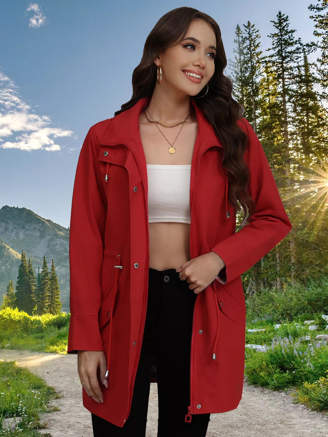 Drawstring Snap-Down Trench Coat - Image 17