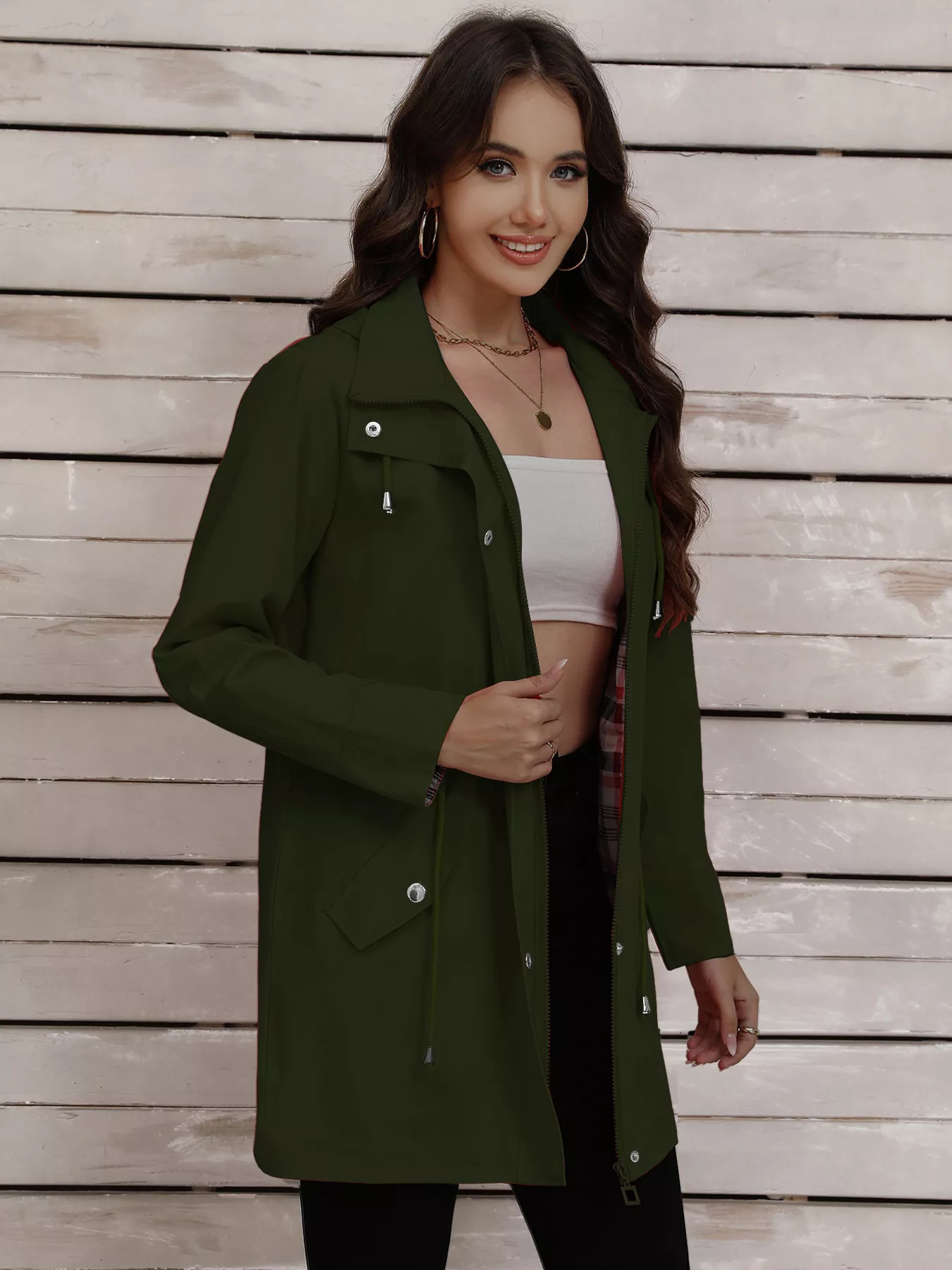 Drawstring Snap-Down Trench Coat - Image 19