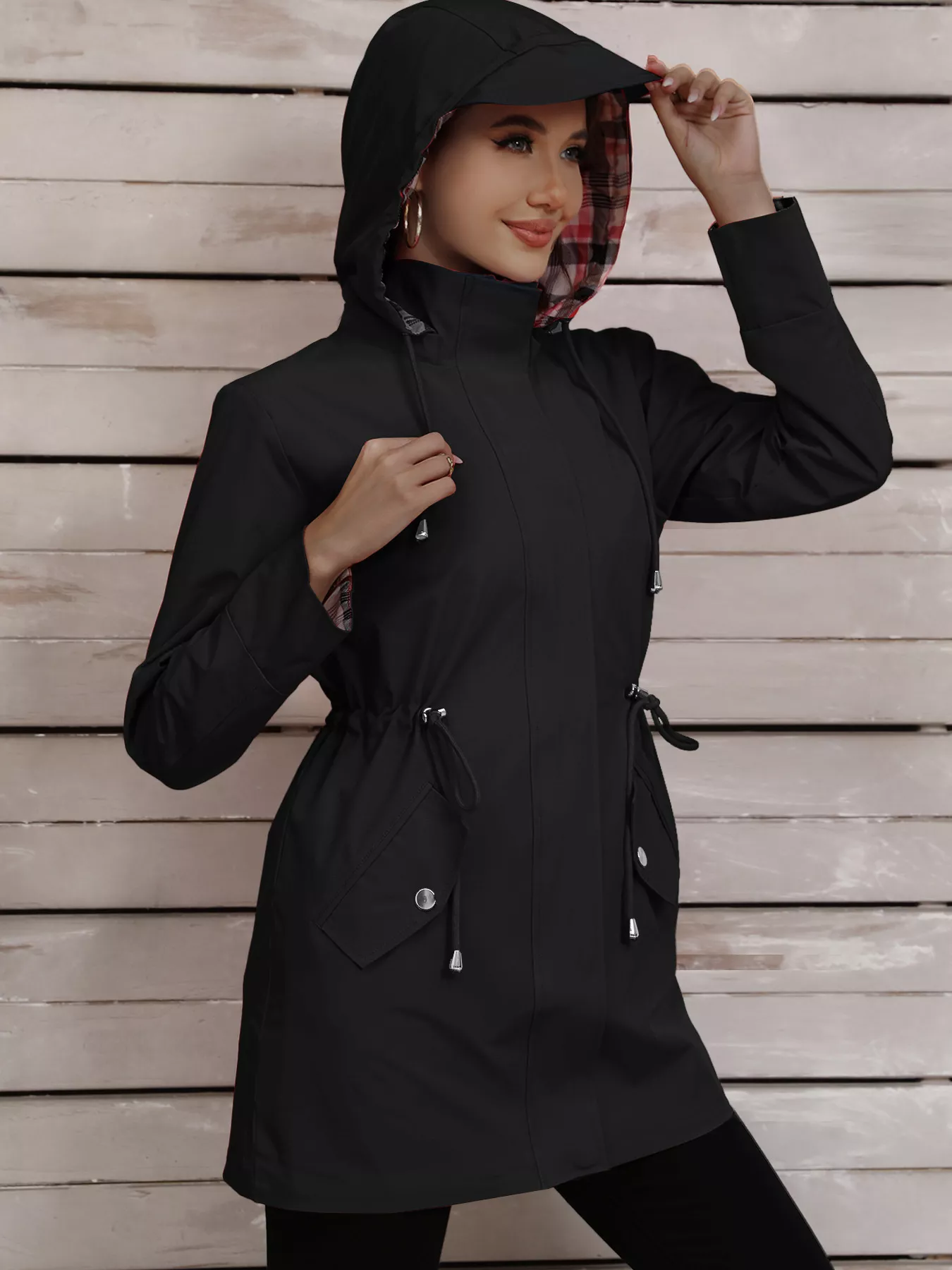 Drawstring Snap-Down Trench Coat - Image 2
