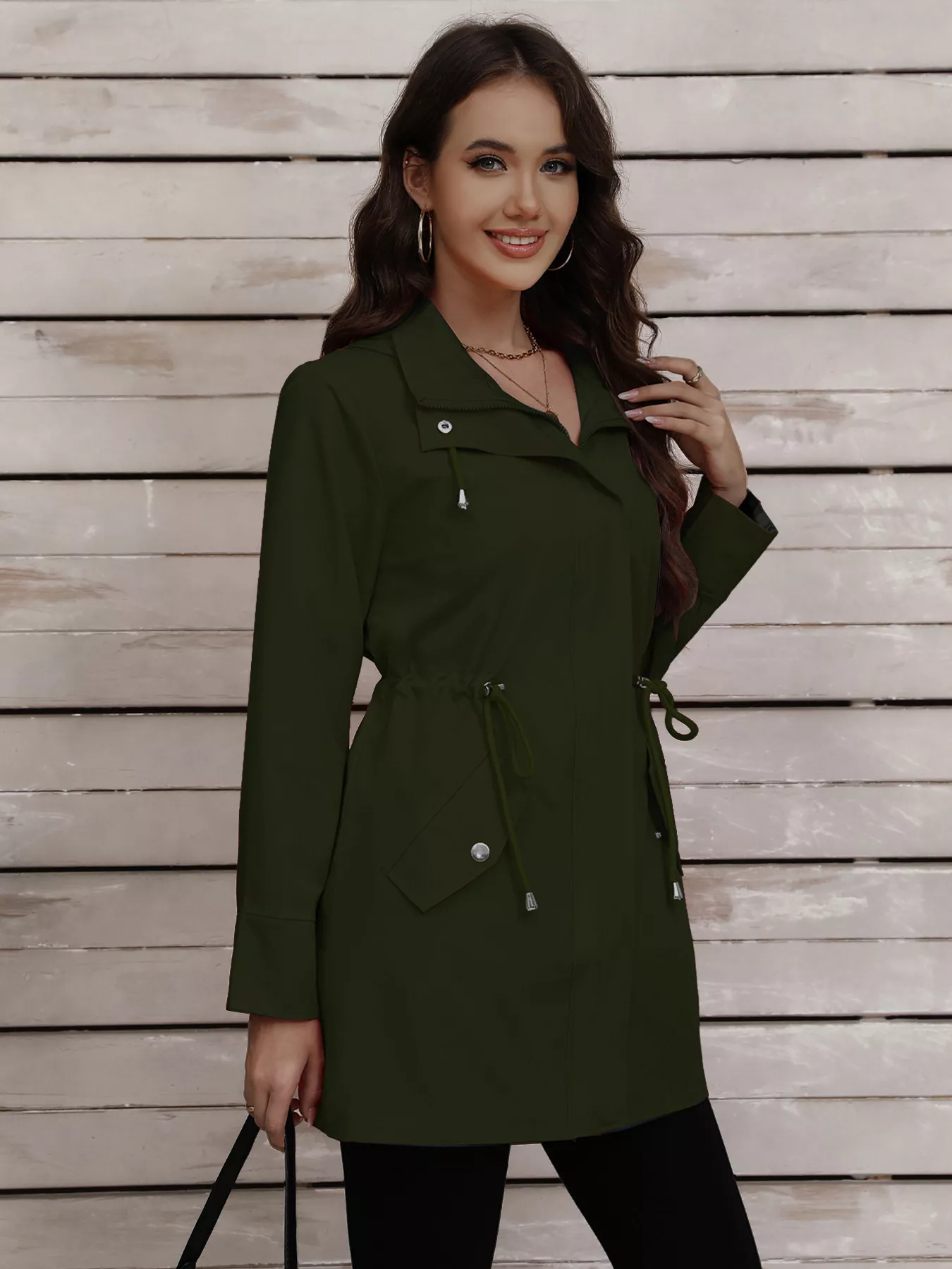 Drawstring Snap-Down Trench Coat - Image 20