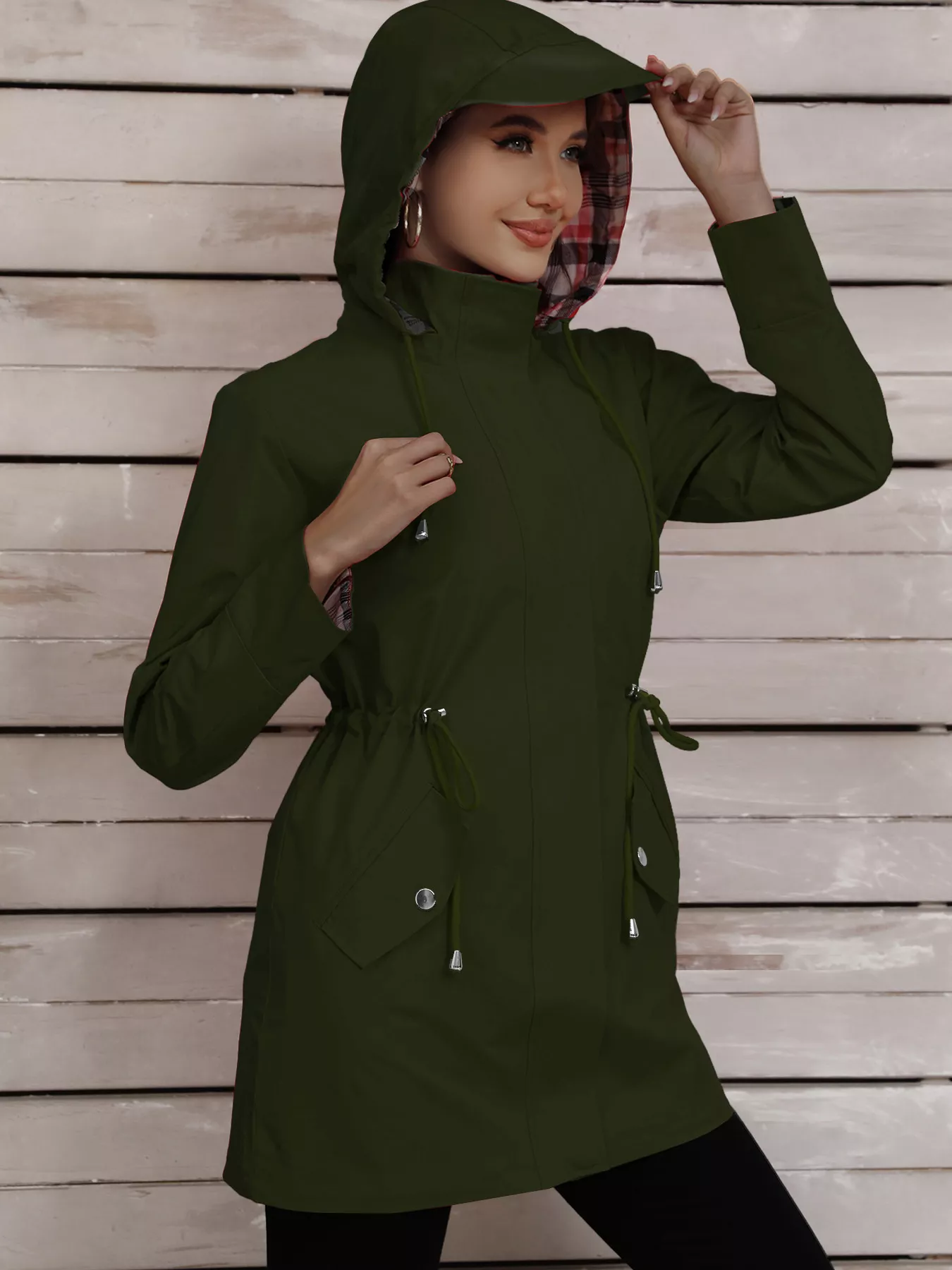 Drawstring Snap-Down Trench Coat - Image 21