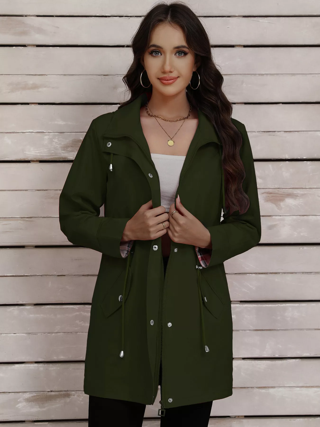 Drawstring Snap-Down Trench Coat - Image 22