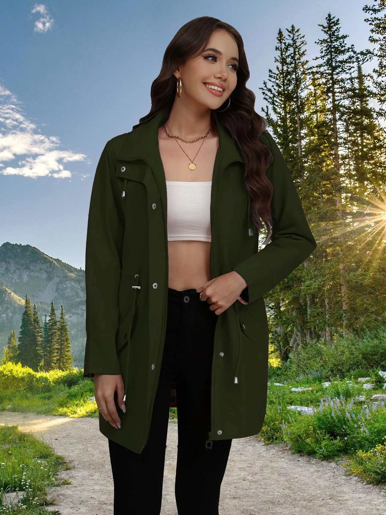 Drawstring Snap-Down Trench Coat - Image 24