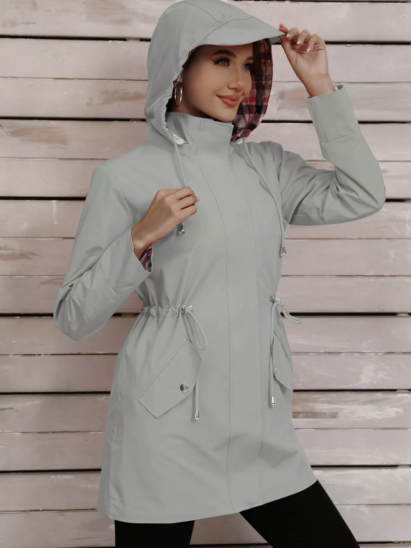 Drawstring Snap-Down Trench Coat - Image 27