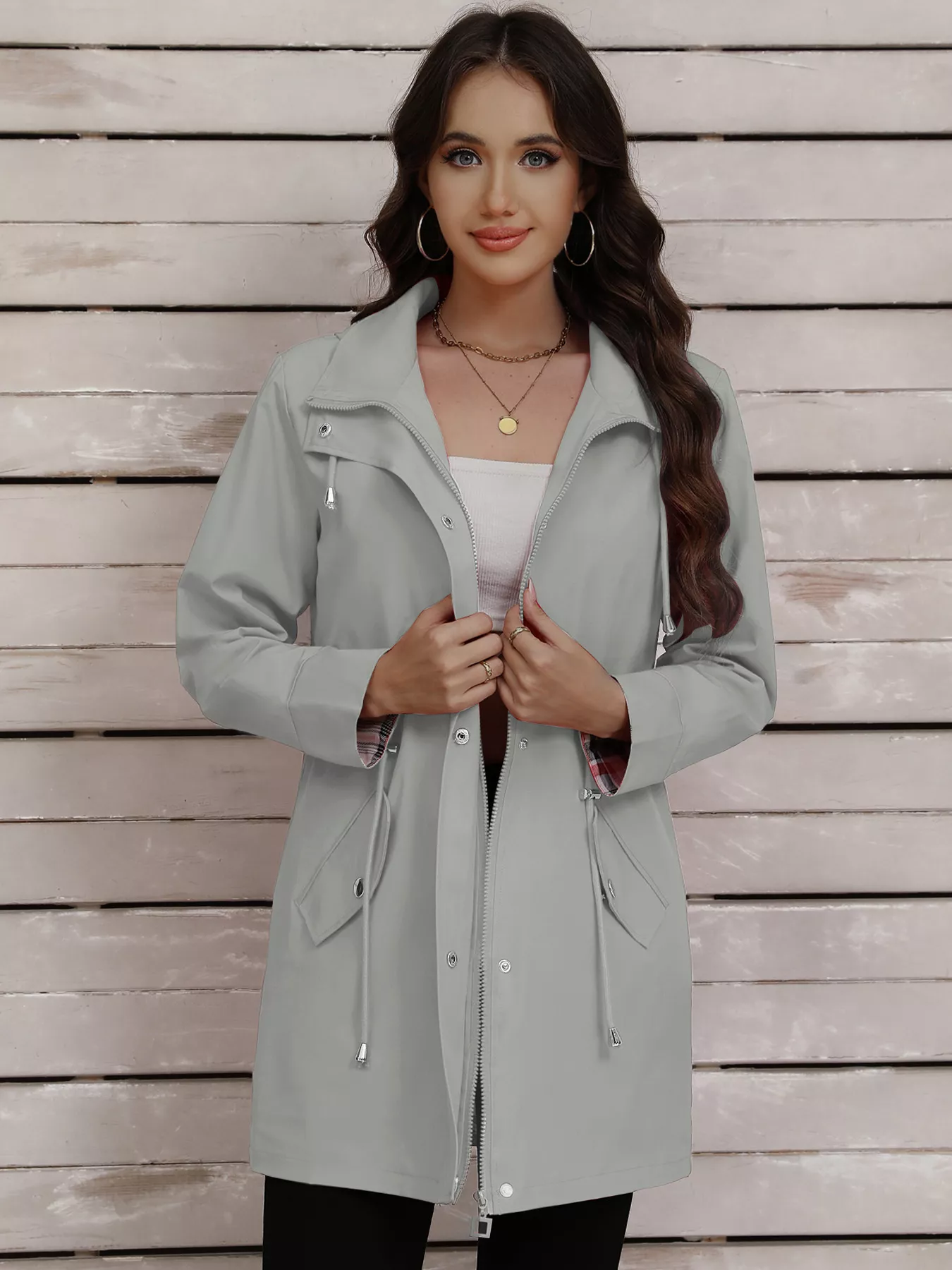 Drawstring Snap-Down Trench Coat - Image 28
