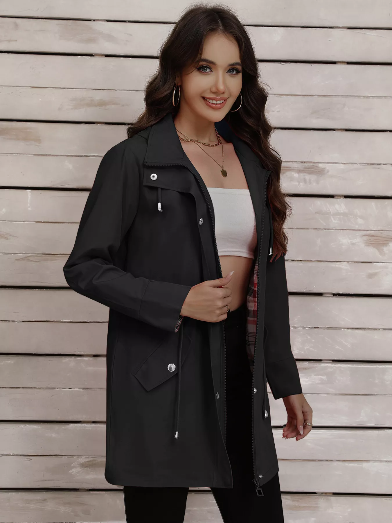 Drawstring Snap-Down Trench Coat - Image 3