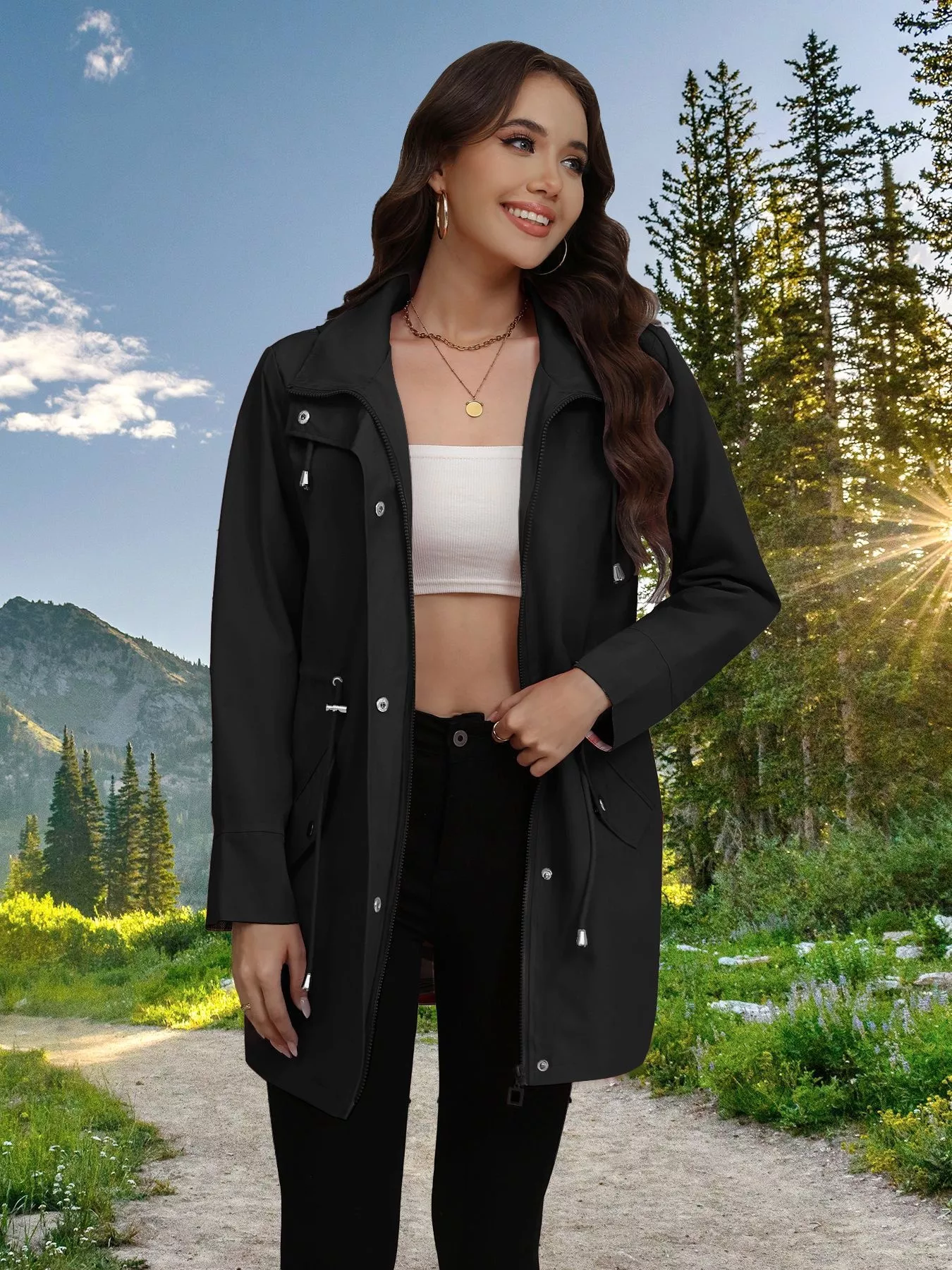 Drawstring Snap-Down Trench Coat - Image 6
