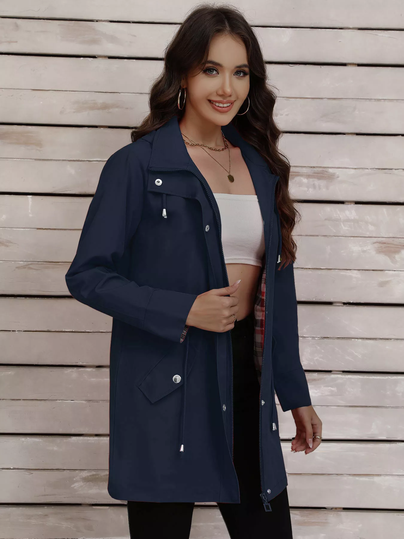 Drawstring Snap-Down Trench Coat - Image 7