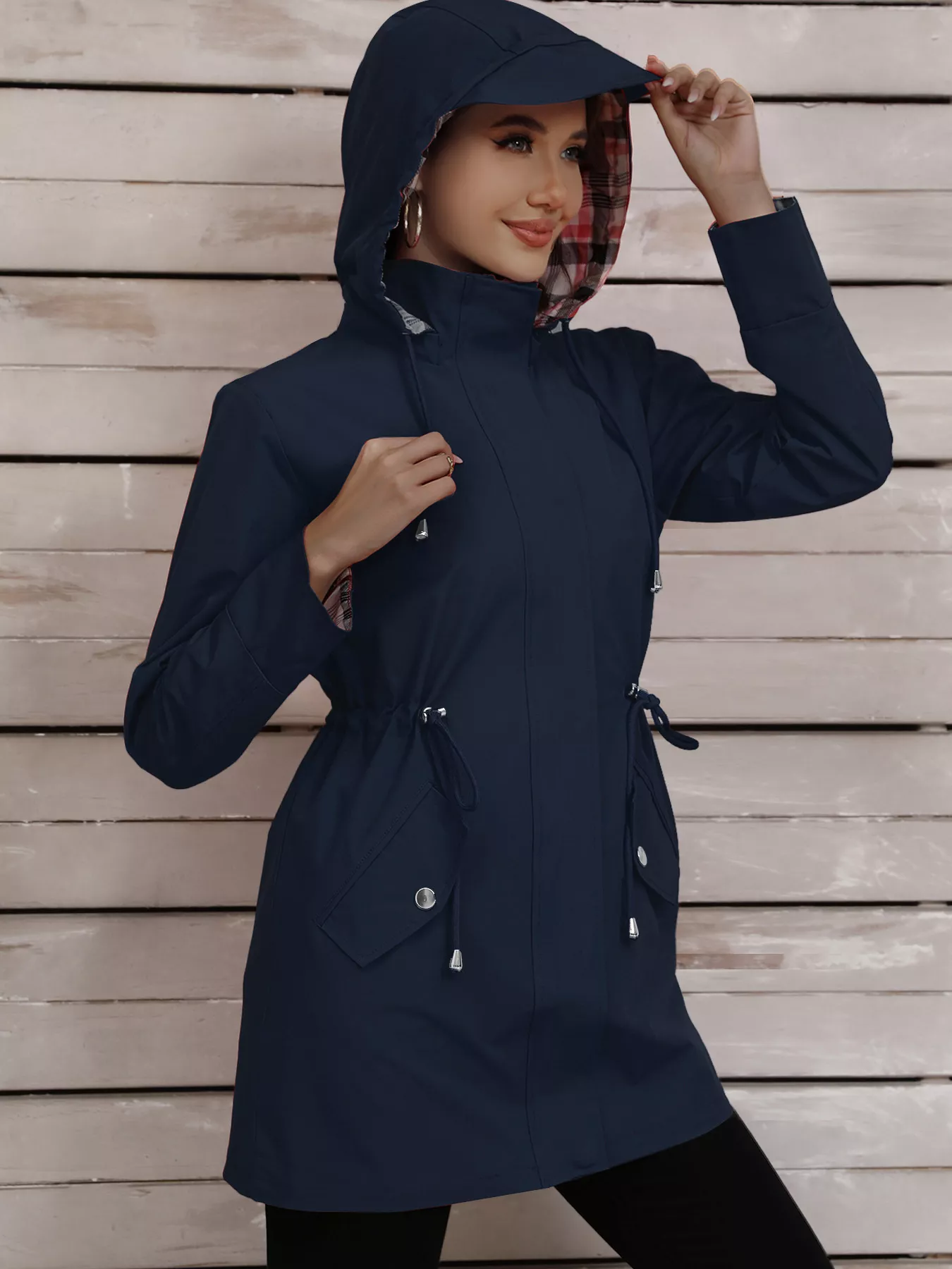Drawstring Snap-Down Trench Coat - Image 9