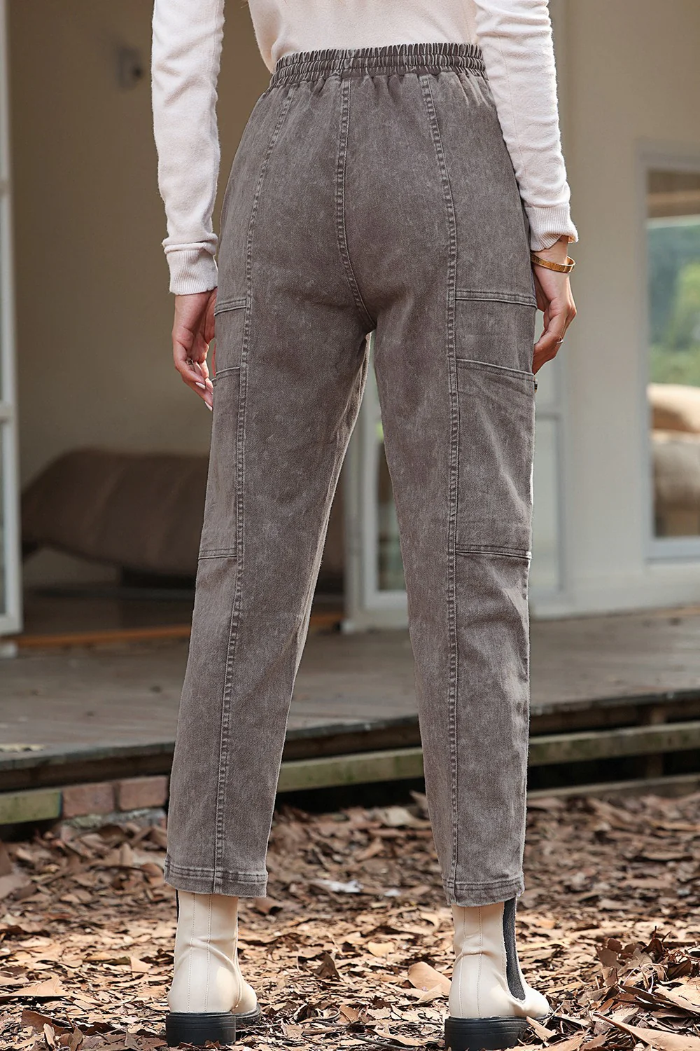 Drawstring Straight Pants with Pockets - Image 2