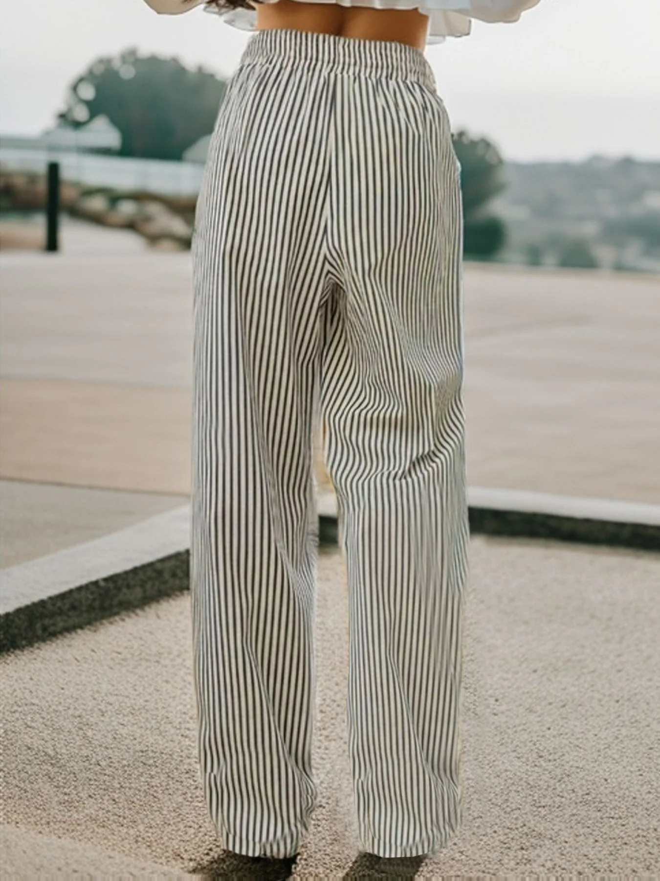 Drawstring Striped Elastic Waist Pants - Image 2