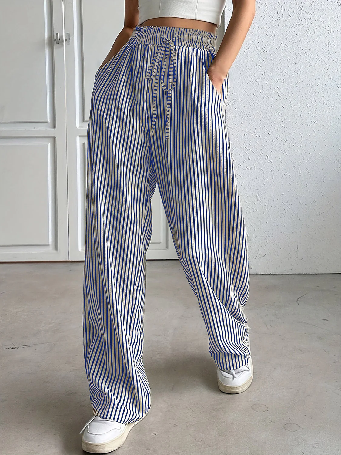 Drawstring Striped Elastic Waist Pants - Image 7